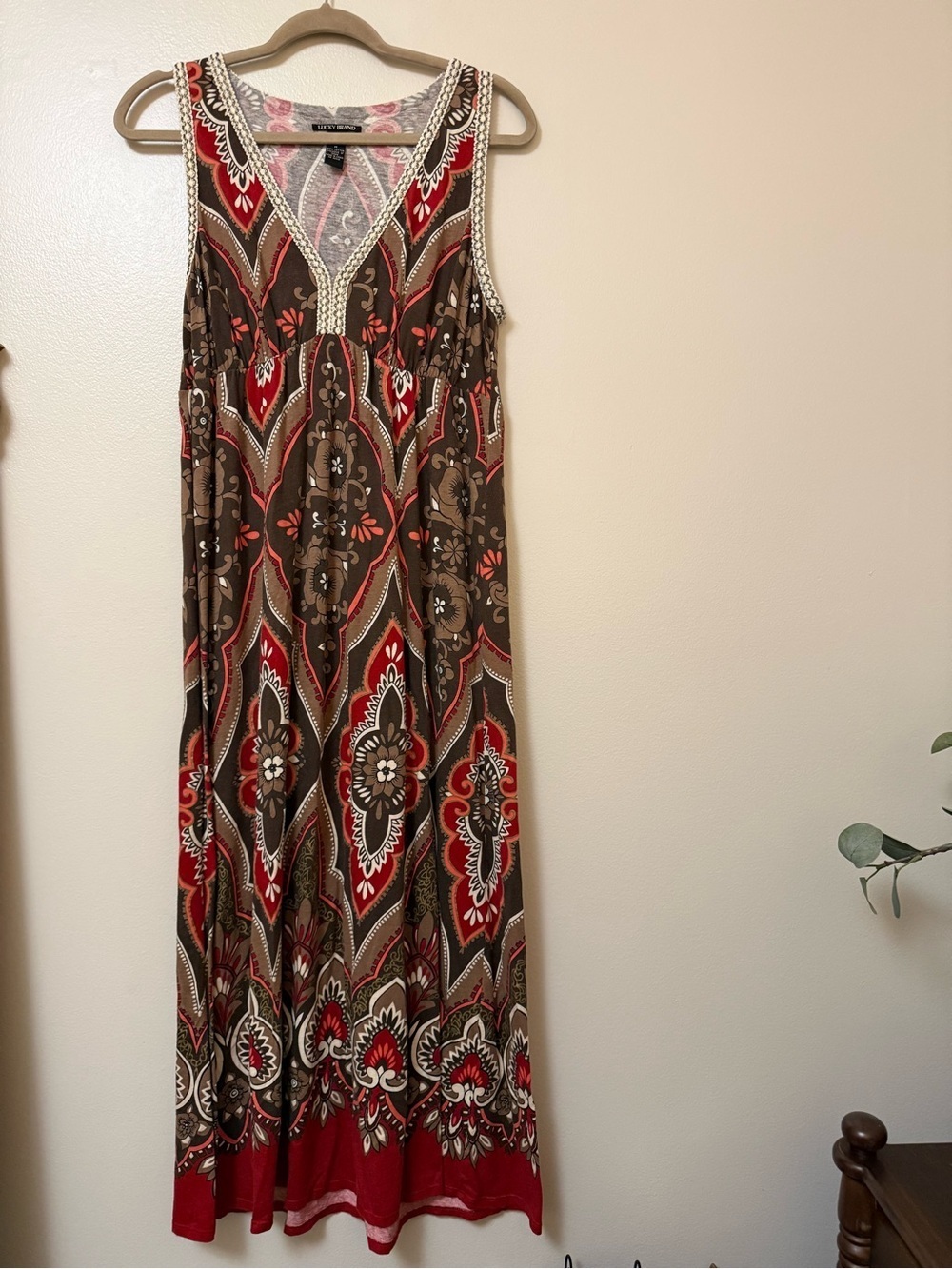 Lucky Brand Boho Floral Maxi Dress in Brown and Red